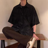 WIAOFELLAS  -  Fashion Men's Irregular Print Turn Down Collar Loose Shirt Trendy Short Sleeves Single-breasted Top Male 2025 Summer