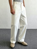 Wiaofellas  -  Men Solid Color Neapolitan Straight Suit Pants Elegant Light Business Commuter Button Loose Casual Office Dress Trousers
