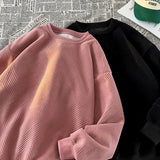 WIAOFELLAS  -  Autumn New Men's Long Sleeved Sweater Hong Kong Style Youth Solid Color Casual Simple Loose Round Neck
