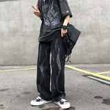 Wiaofellas  -  Trend Brand Gradient Tie Dye Jeans for Men Loose Fit Plus Size High Street Couple Wide Leg Straight Leg Camouflage Dad