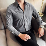 WIAOFELLAS  -  Retro British Style Velvet Men Shirt High Quality Handsome V-Neck Long Sleeve Male Dress Shirts Fashion Streetwear Mens Clothing