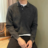 WIAOFELLAS  -  Korean New Men's Polo Neck Sweater Luxury Knitted Long Sleeve Pullover Autumn Casual Solid Color Streetwear Leisure Knitwear Top