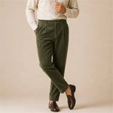 Wiaofellas  -  Velvet Double Pleat Bottoms Mens Daily Casual Solid Color Straight  Pants Men Autumn Bussiness Breathable Suit Trousers