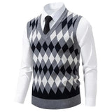 Wiaofellas  -  Men's Knitted Warm Sweater in Autumn and Winter V-neck Vest Diamond Grid Twisted Flower Casual Fashion Versatile Top