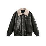 WIAOFELLAS  -  Retro PU Leather Jacket Men Winter Thick Lamb Jacket Coat Men Oversized Streetwear Hip Hop Zip Up Windbreaker Black Brown Jacket