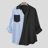 WIAOFELLAS  -  Men Shirt Striped Patchwork Lapel Long Sleeve Men Clothing Streetwear Korean Style Fashion Oversize Shirts Casual Tops