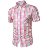 Wiaofellas  -  Men's Plaid Print Short Sleeve Shirt Plus Size Casual Hawaiian Style Button Down Shirt Summer Cross-Border Fashion