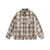 WIAOFELLAS  -  High-end Long Sleeved Checkered Shirt Autumn Style Men's Letter Embroidered Jacket with Lapel Trendy Brand Cool and High Street