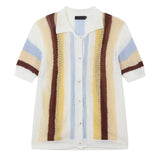 Wiaofellas  -  Leisure Breathable Hollow Out Shirt for Men Summer Beach Casual Short Sleeve Knitted Shirts Mens Fashion Striped Knitting Tops