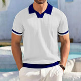 WIAOFELLAS  -  Summer Men's Knitted Polo Shirt Casual Splicing Color Turn-down Collar Clothes Solid Short Sleeve Tees Shirt For Male Luxury Top