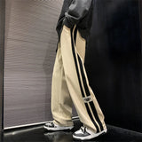Wiaofellas  -  Side Striped Corduroy Wide-Leg Pant Men Korean Fashion Hip Hop Cargo Pant Loose Casual Straight Sports Outdoor Running Pant