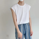 Wiaofellas  -  solid men's color tank tops loose Korean trend ins fashion summer male clothing black white sleeveless Tee tops 2Y8233