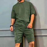 WIAOFELLAS  -  Fashion Summer Men Two Piece Sets O-Neck T-Shirts + Cargo Shorts Suits For Men Harajuku Casual Loose Outfits Streetwear
