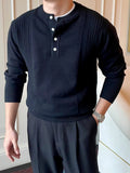 WIAOFELLAS  -  Fall Winter Daily Casual Mens Sweaters Trendy Solid Color Buttoned O Neck Knitted Henley Shirts Men Fashion Long Sleeve Jumpers