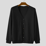 WIAOFELLAS  -  Men Cardigan Solid Knitted V Neck Long Sleeve Men Sweaters Streetwear Loose Korean Style Fashion Casual Men Clothing
