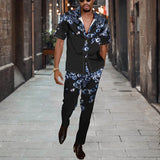WIAOFELLAS  -  Short Sleeve Shirt Button Tops+Trousers Men 2Pcs Set Suit 3D Chic Harajuku Vintage Printing Summer Hawaii Beach Cardigan Outfits