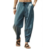 WIAOFELLAS  -  Spring Summer Casual Mens Loose Solid Pants Harajuku Pencil Cotton Linen Pants For Mens Mid Waist Splicing Drawstring Trousers