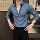 WIAOFELLAS  -  New British Style Versatile Solid Color Men's Shirt Long Sleeve Slim Fit Casual Business Dress Shirts Social Streetwear