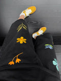 WIAOFELLAS  -  Waed American Floral Embroidery Jeans High Street Trendy Wide Leg ort Pants Men Design Six Straight Tube Pants Cotton Polo