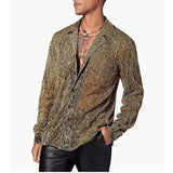 WIAOFELLAS  -  Spring Summer Men's Fashion Shirt Bright Crystal Perspective Vintage Shirt Long Sleeve Casual Breathable Shirt For Male Tops