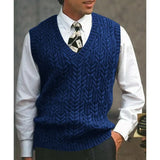 Wiaofellas  -  Vests Men Sweaters V Neck Knitted Vest Tops Sleeveless Knit Solid Sweater Top Splice Casual Regular Slim Fit Autumn Winter