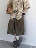 WIAOFELLAS  -  Summer Retro Brown Workwear Seven-Foot Pants Men's Loose Straight Wide Leg West Pants Trendy Casual Trousers