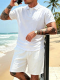 Wiaofellas  -  Men Short Sleeve Tops And Shorts Two Piece Suits Fashion  Breathable Sets Leisure Linen Loose Solid Color Summer Outfits