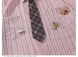 WIAOFELLAS  -  Summer Preppy Style Stripe Shirt With Tie Women Korean Chic Short Sleeve Y2k All-Match Tops Vintage Harajuku Girl Blouse Clothes