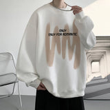 Wiaofellas  - 8-Colour Round Collar Solid Colour Men's Sweatshirt Graffiti Printing Korean Style Loose Sweatshirt Casual Men's Pullover