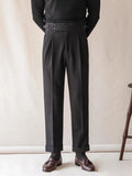 WIAOFELLAS  -  Trendy Men's High Waist Trousers Vintage Slim Straight Suit Pants Spring Autumn Fashionable Waffle Textured Mens Slim Trousers