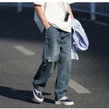 WIAOFELLAS  -  Autumn Jeans Men Frayed Baggy All-match Hip Hop Harajuku Full Length American Style High Street Popular Washed Denim Trousers