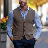 Wiaofellas  -  Daily Casual V Neck Knitted Vests Mens Fashionable Solid Color Slim Fit Tank Tops Men Autumn Outdoor Knitting Camisole