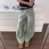 WIAOFELLAS  -  Summer New Men's Solid Color Korean Jeans Y2k Harajuku Retro Casual Fashion Trend Street Hip-hop Simple Loose Men's Bottoms
