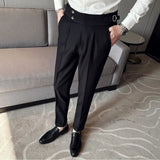 Wiaofellas  -  Casual Commuting Versatile Men's Clothing Splice Buttons Pocket Fashion High Waisted Solid Color Wide Leg Straight Leg Pants