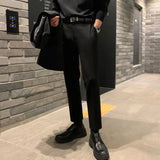 Wiaofellas  -  Style Korean Fashion Nine Point Trousers Men's Spring New Slim Straight Mid Waist Solid Color Suit Pants Male Tide