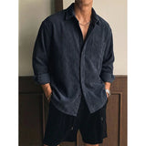 Wiaofellas  -  Old Money  Men's Corduroy Shirt, Long Sleeve Solid Stripe Loose Fit, Vintage Workwear Style, Drop Shoulder Casual Top