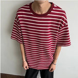 WIAOFELLAS  -  Trendy New Men's Straight Contrast Color Loose T-shirts Fashion 2025 Summer Casual Short Sleeves O-neck Tops Male