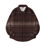 WIAOFELLAS  -  Vintage Men's Big Plaid Long Sleeve Shirt American Style Comfortable Corduroy Brown Trendy Classic Spring Autumn Fashion