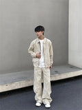 WIAOFELLAS  -  Reversible Coat Men's Autumn Casual Loose American Retro Lapel Jacket Loose Plaid Apricot All-match Top