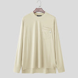 WIAOFELLAS  -  Men T Shirt Solid Color O-neck Long Sleeve Casual Male Tee Tops Streetwear Loose Knitted Fashion Men Clothing S-5XL 2026