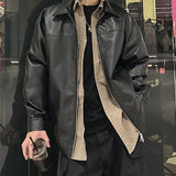 Wiaofellas  -  Y2K Style Mens Leather Jacket Streetwear Autumn Fashion Solid Color Lapel Zip-up PU Leather Coat Men Jackets Vintage Outerwear