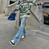 Wiaofellas  -  Kanye West Hole Ripped Straight Baggy Men Flare Jeans Pants Patchwork Distressed Washed Vintage Loose Punk Denim Trousers