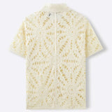 WIAOFELLAS  -  summer Button Lapel Knit Shirt Mens Floral Embroidery Patchwork Shirts Fashion Men Casual Short Sleeve Hollow Out Shirt For Male