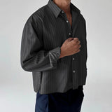 WIAOFELLAS  -  Men Striped Shirt Lapel Long Sleeve Loose Casual Men Clothing Oversize Streetwear Spring Autumn Tops Fashion Shirts