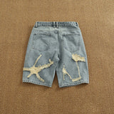 WIAOFELLAS  -  Ripped hole plankton handsome high street trend denim shorts men summer everything to do old washed pants five quarter pants
