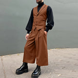 WIAOFELLAS  -  Men Sets Solid Color Lapel Sleeveless Vests & Pants Two Pieces Sets Streetwear Elegant Fashion Men's Casual Suits S-5XL