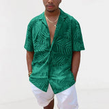 WIAOFELLAS  -  Fashion Leafs Printing Mens Shirts Streetwear Summer Casual Short Sleeve Buttoned Lapel Shirt For Men Leisure Breach Style Tops