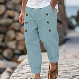 Wiaofellas  -  Men's Cotton Linen Casual Pants Loose Drawstring Beach Trousers