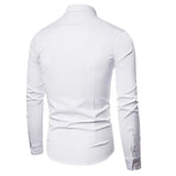 Wiaofellas  -  Men's Long Sleeved Shirt with British Style Lapel Pleated Men's Uniform, Formal Dress, Shirt, and Base Shirt