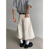 WIAOFELLAS  -  New Summer Men's Casual Shorts Solid Color Splicing Raw Edge Casual Bottom Straight Leg Loose Male Trousers Simple